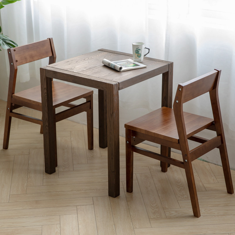 实木榆木小方方桌原木餐桌现代简约正方形休闲咖啡餐桌