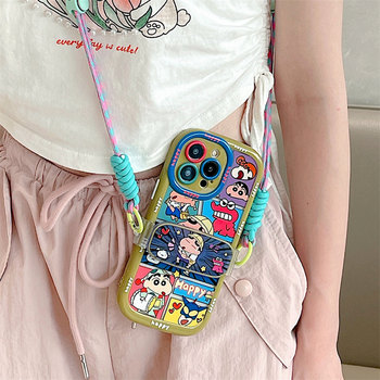 Cute Cartoon Kurome Strap Diagonal ເຫມາະສໍາລັບ Apple 13 Mobile Phone Case iphone14promax New 11 Silicone 12pro Girls All-Inclusive Anti-fall Lanyard Crossbody Case