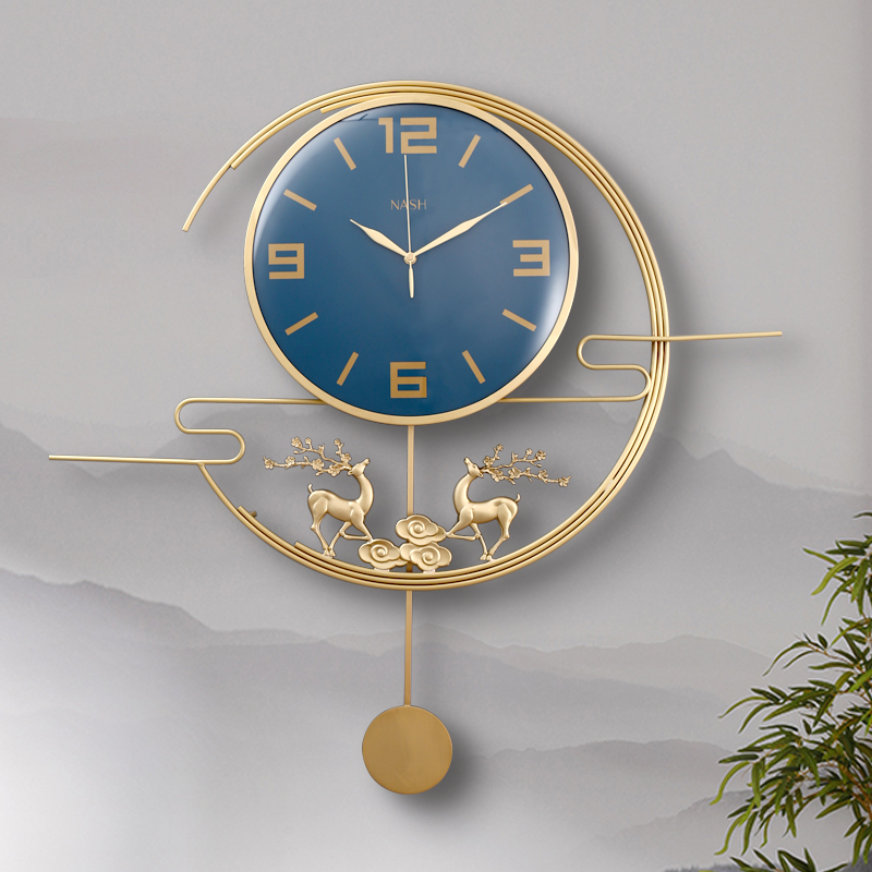 2021年新款轻奢纯铜挂钟时尚客厅装饰餐厅挂式家用钟饰新中式时钟