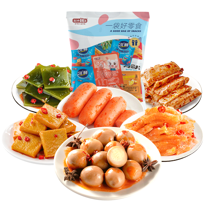 盐津铺子零食大礼包鱼豆腐魔芋爽鹌鹑蛋辣条休闲小吃年货组合装