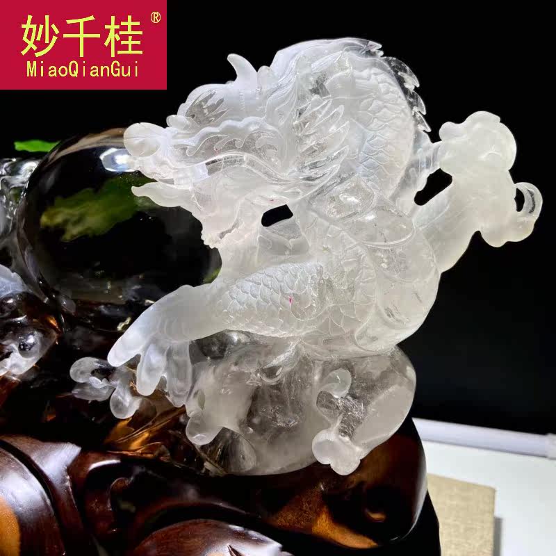 摆件千桂天然白水晶水晶龙的龙盘球风水生意兴隆财源摆件
