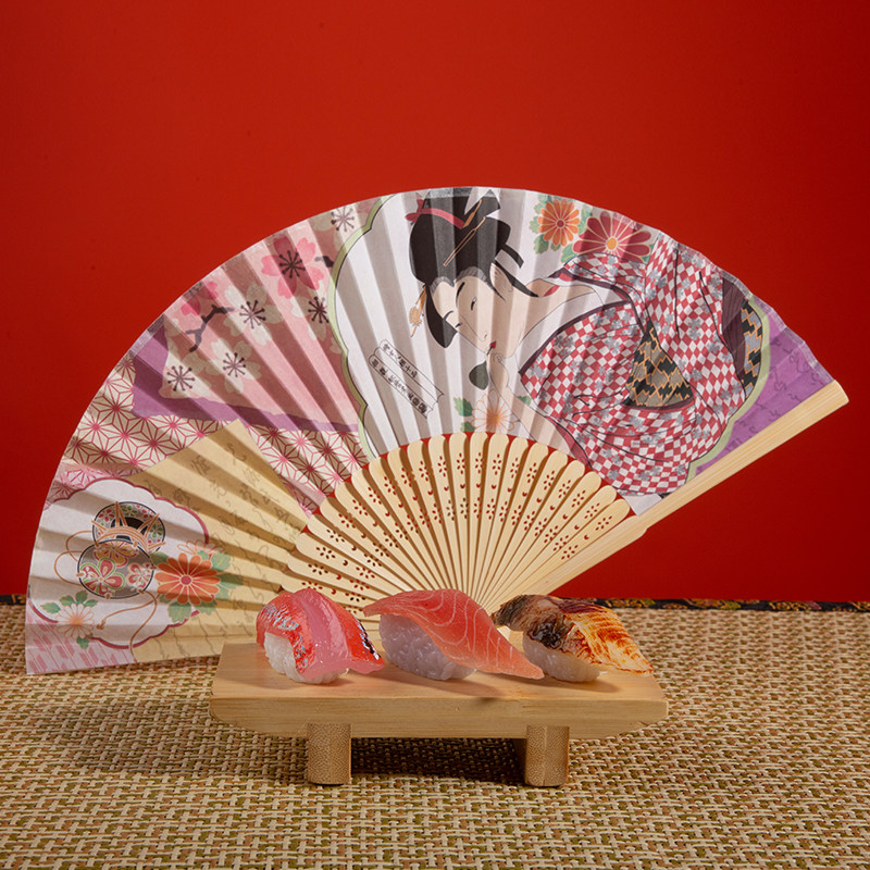 琉球原风神馆日本扇子日式和风纸折扇浮世绘和服搭配日料装饰摆件