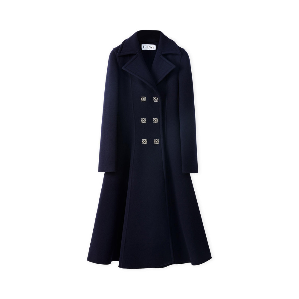 loewe罗意威女士蓝色羊毛羊绒anagram双排外套大衣短外套