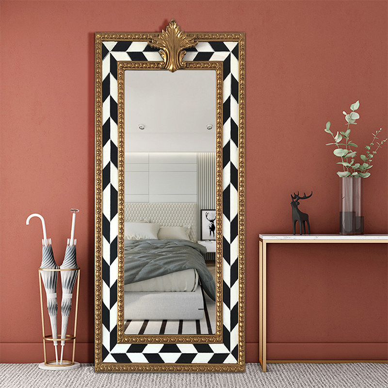 美式落地穿衣镜穿衣轻奢玄关镜挂复古全身欧式穿衣镜