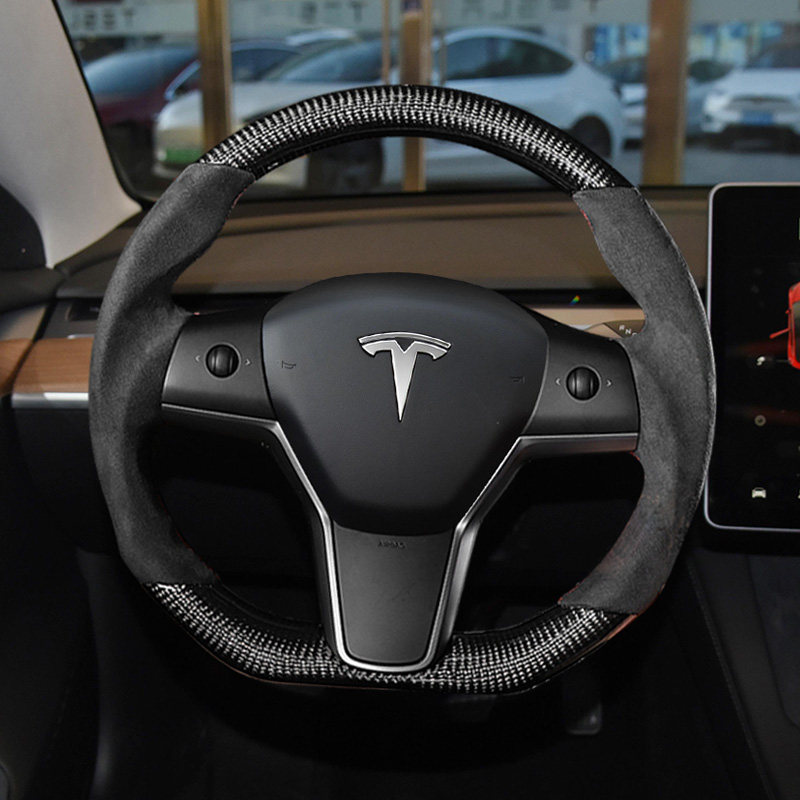 tesla特斯拉model3碳纤维方向盘改装毛豆车内装饰专用方向盘