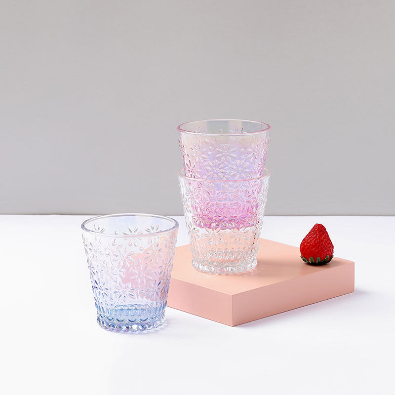畹町复古浮雕水杯玻璃杯酒杯冷饮奶茶茶杯居家玻璃杯
