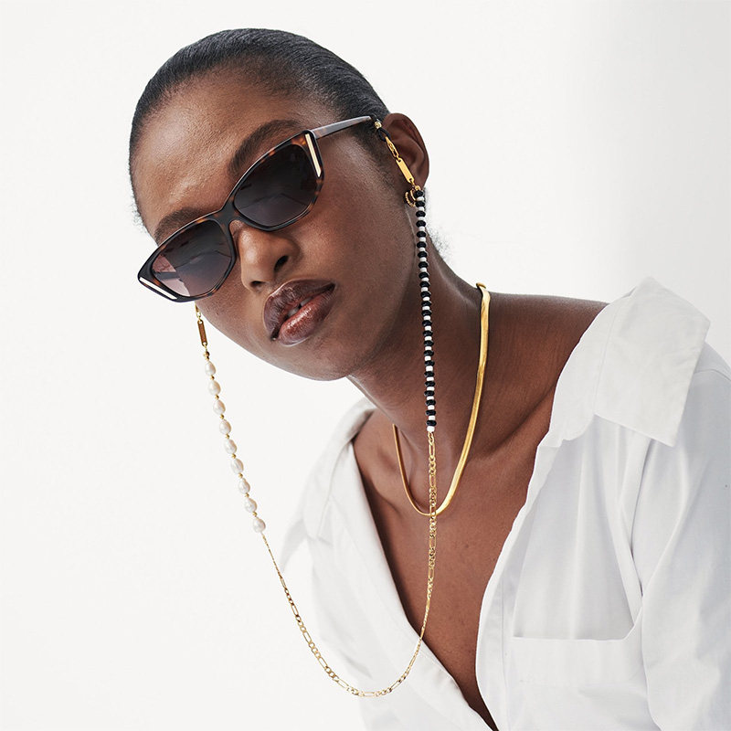 missoma太阳镜费加罗巴洛克淡水珍珠串珠18k镀金链条链条