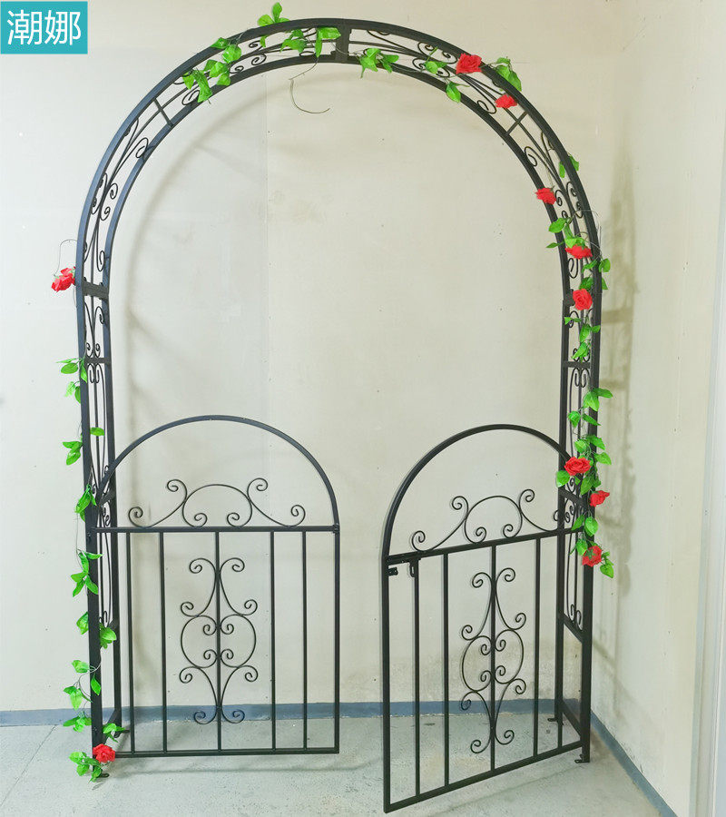 欧式铁艺拱形带门花架庭院绿植花卉花园拱门花架