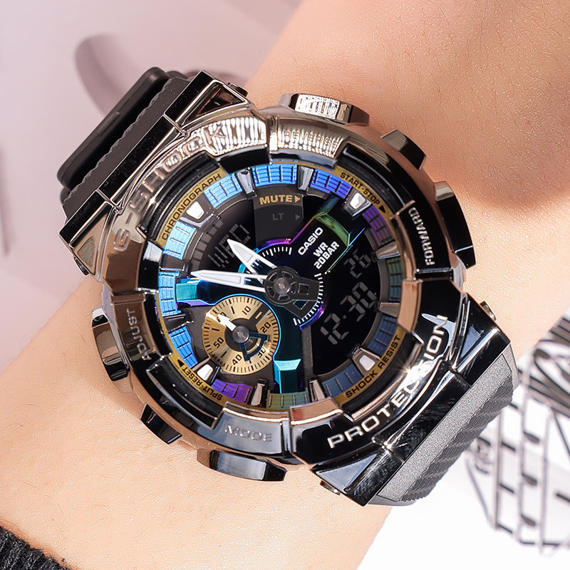 casio卡西欧gshock限量彩虹钢铁之心运动防水手表男gm110b1a