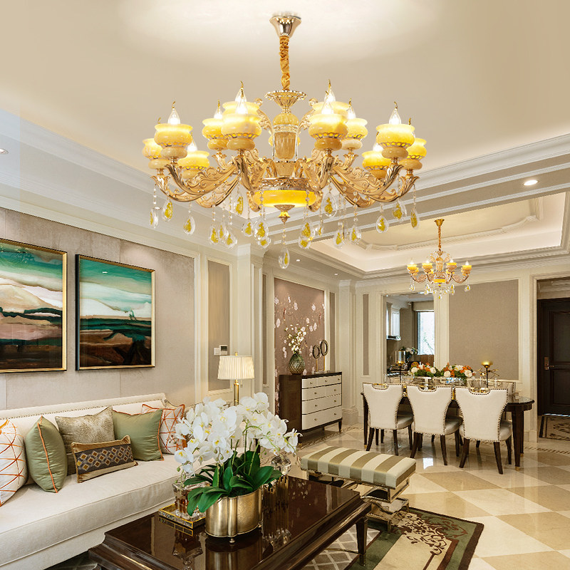 欧式客厅玉石水晶吊灯蜡烛别墅复式楼奢华大气餐厅吊灯