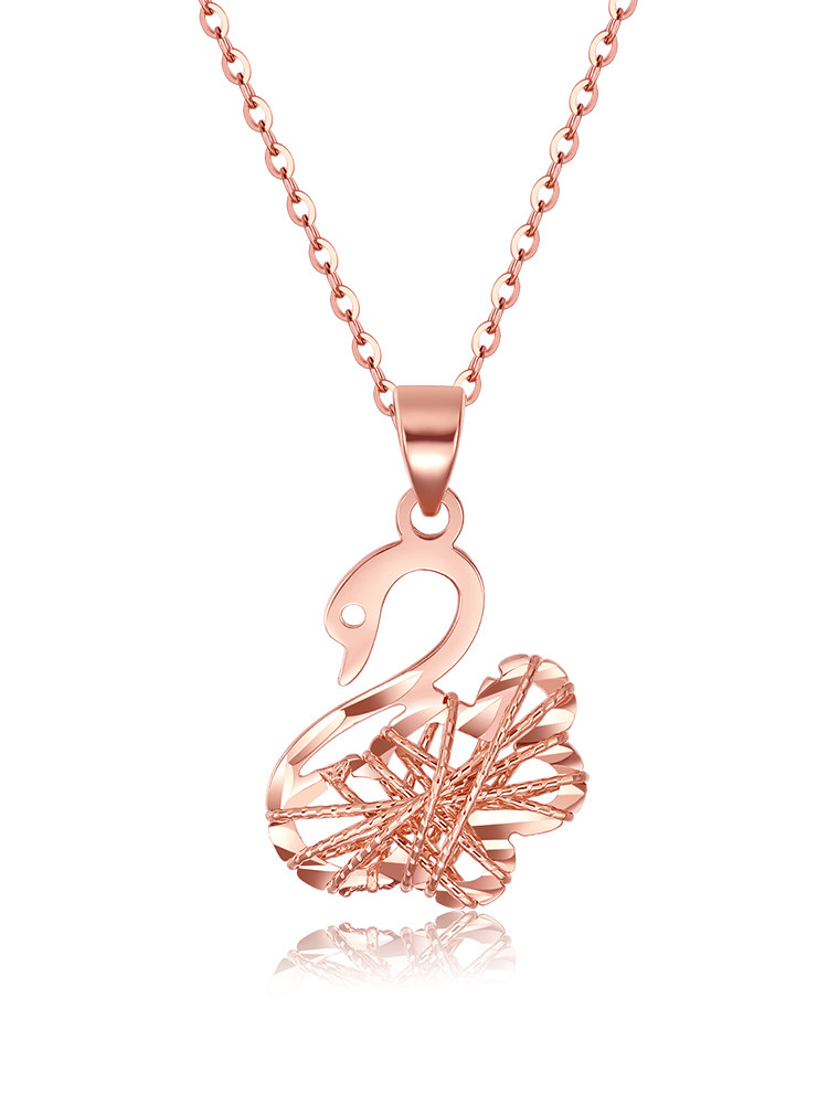 彩金刻字项链镂空au750金时尚金玫瑰天鹅吊坠金吊坠颈饰