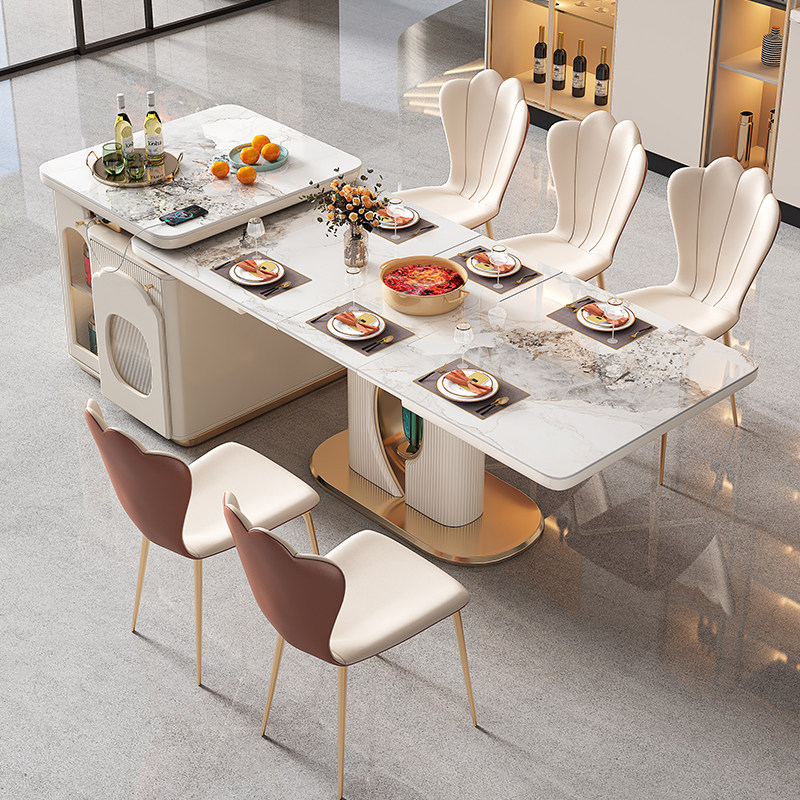 餐桌岛台一体家用现代简约带电电磁炉可伸缩多功能移动岛台餐桌