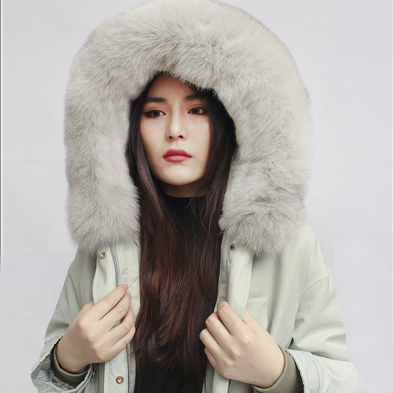 leebaka2020克服连帽可拆卸狐狸毛领兔毛内胆皮草