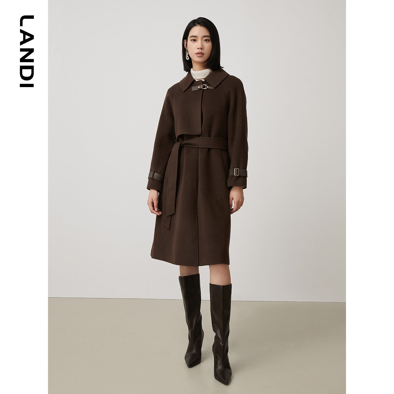 landi蓝地2022年秋季新款风衣双面羊毛大衣女高毛呢外套