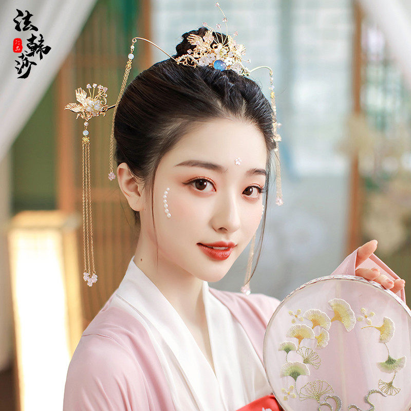 步摇发套装古风配饰古装苏发流苏头饰汉服仙鹤发饰