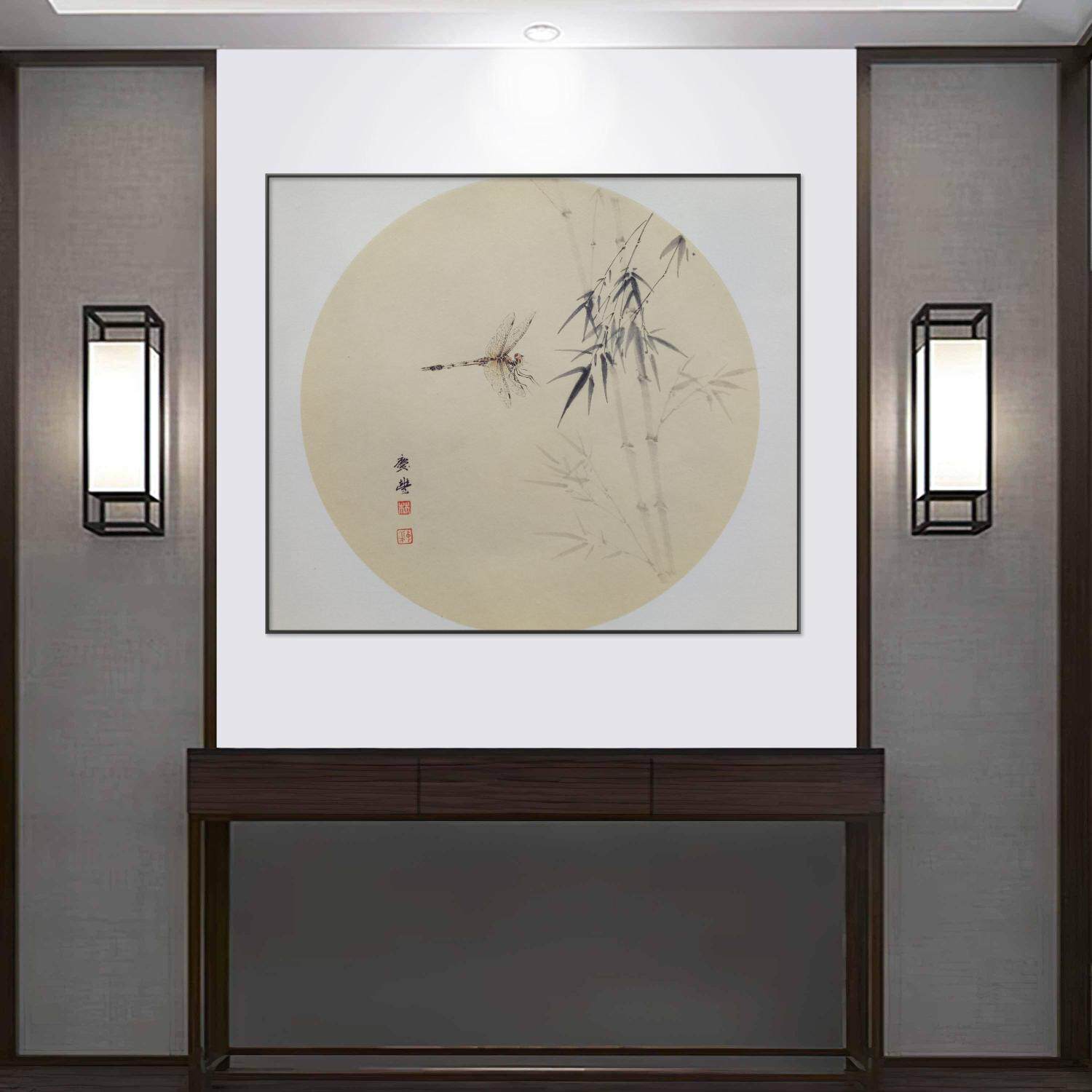 国画花鸟画斗方方圆卡新中式式禅意手绘水墨纸本国画