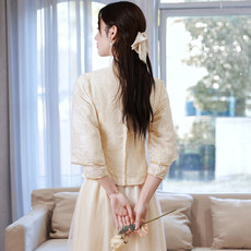 中式婚礼姐妹裙伴娘服夏季2022新款国风香槟色伴娘团旗袍显瘦遮肉 中式婚礼姐妹裙伴娘服夏季2022新款国风香槟色伴娘团旗袍显瘦遮肉