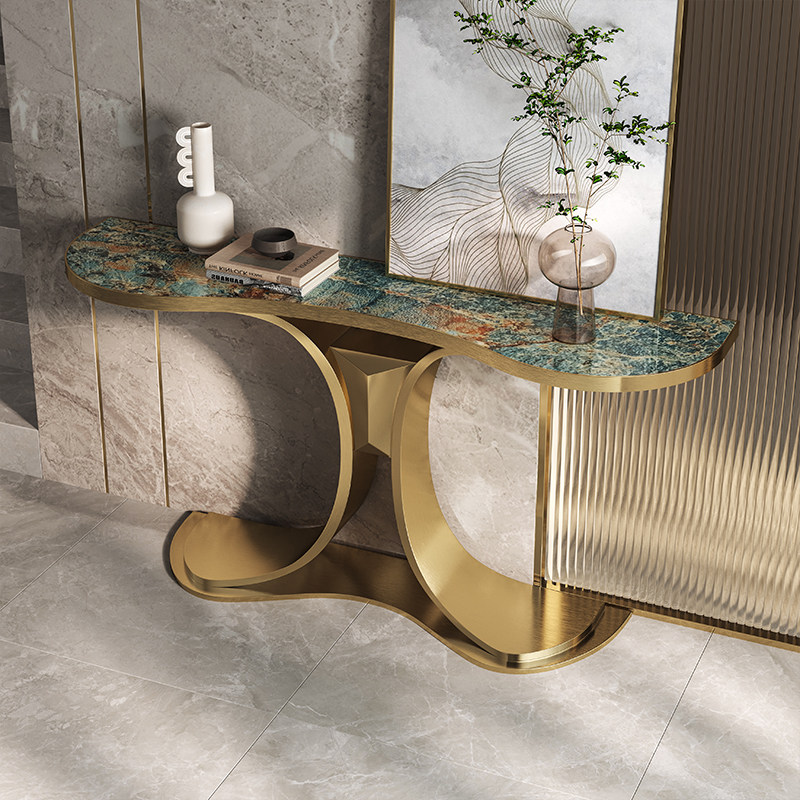 现代轻奢岩板玄关别墅样板房进门入户过道走廊玄关台