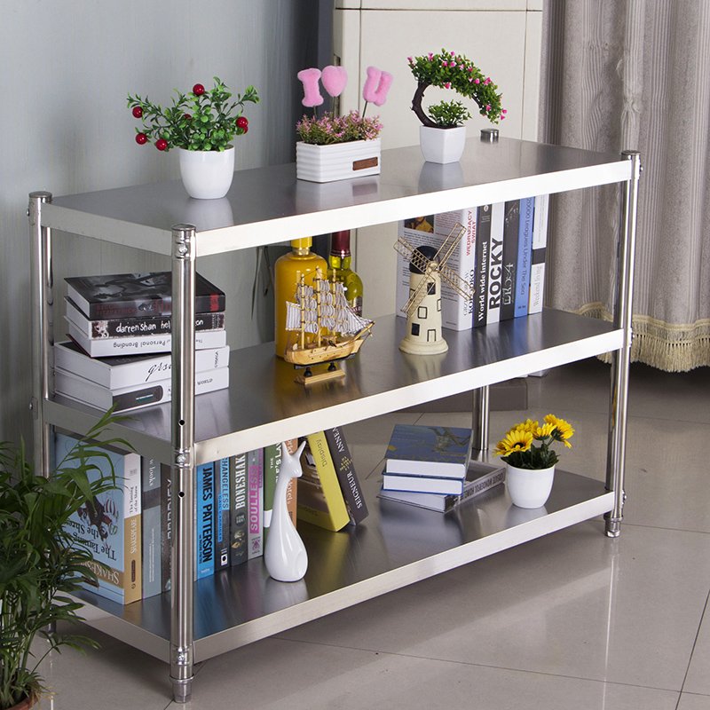 不锈钢落地多层收纳架子三层组装加粗加厚家用厨房置物架