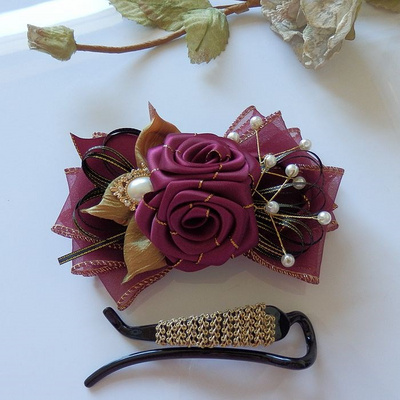 头花色系酒红发夹妈妈扭扭铭约发饰制作手工制发饰