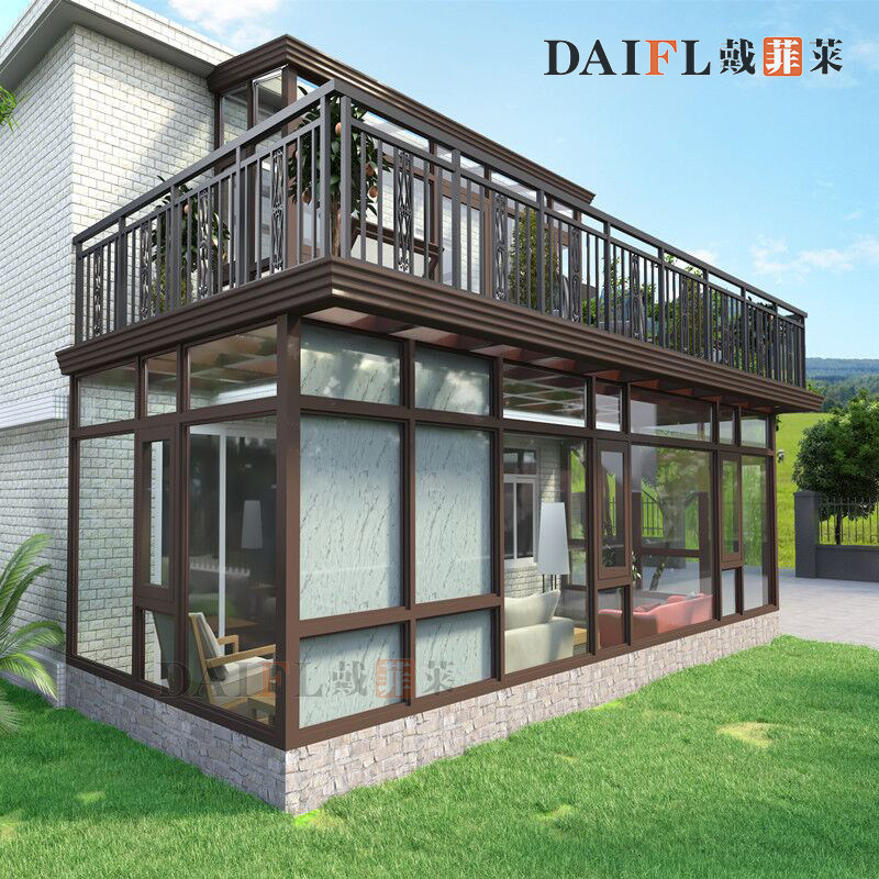 两层平台阳光房露台断桥铝合金门窗钢化玻璃花房定制 别墅阳台复式