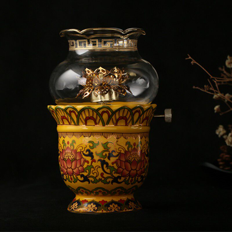 油灯酥油佛前长明灯供佛灯中真金唐彩莲花防风usb多功能数码宝