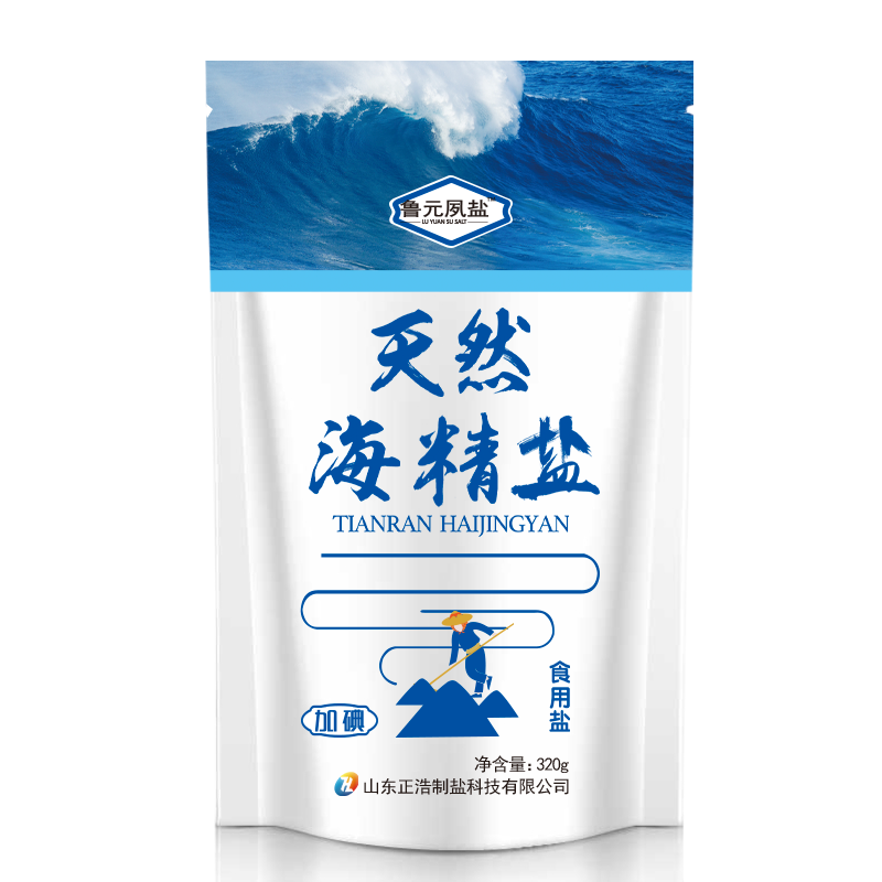 鲁元夙盐天然海精盐加碘食盐盐巴320g*6袋家用精盐食用细盐小包盐