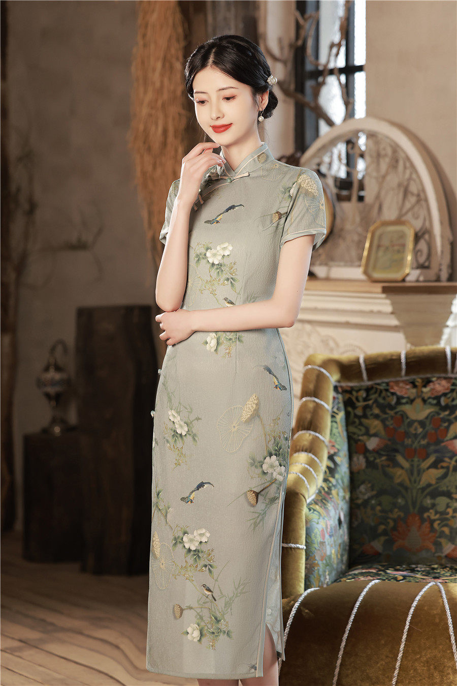 2022年新款改良版女旗袍复古民国国中国风长款旗袍