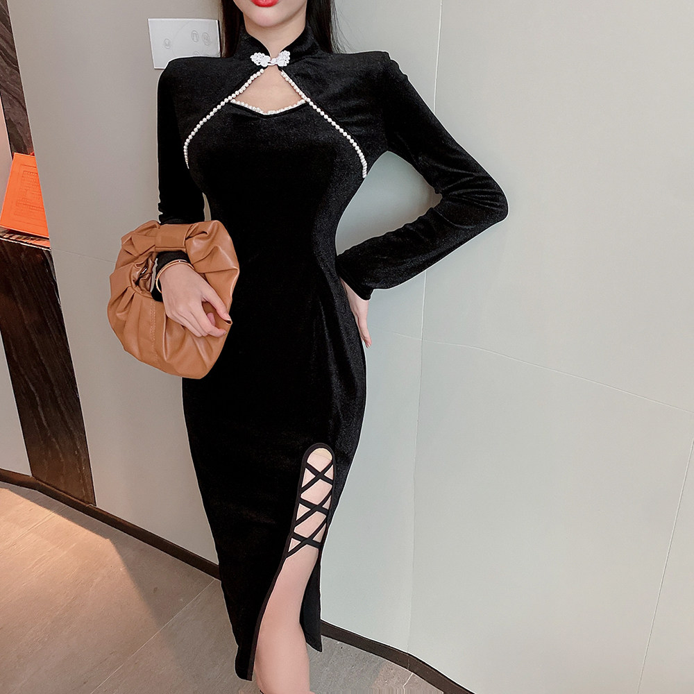 旗袍2022年新款春款性感夜店女装气质御姐开叉连衣裙