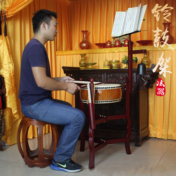 法器铃鼓牛皮鼓乐乐器鼓实木架红木佛教堂鼓堂鼓