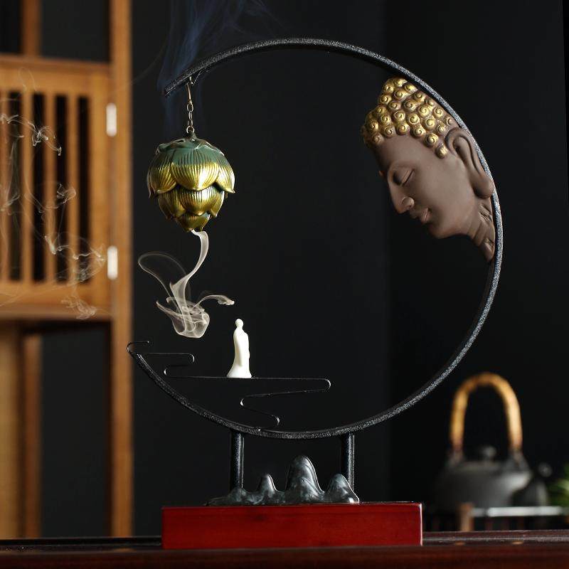 日本mg草肃堂禅意摆件复古倒流流香中式茶室摆件