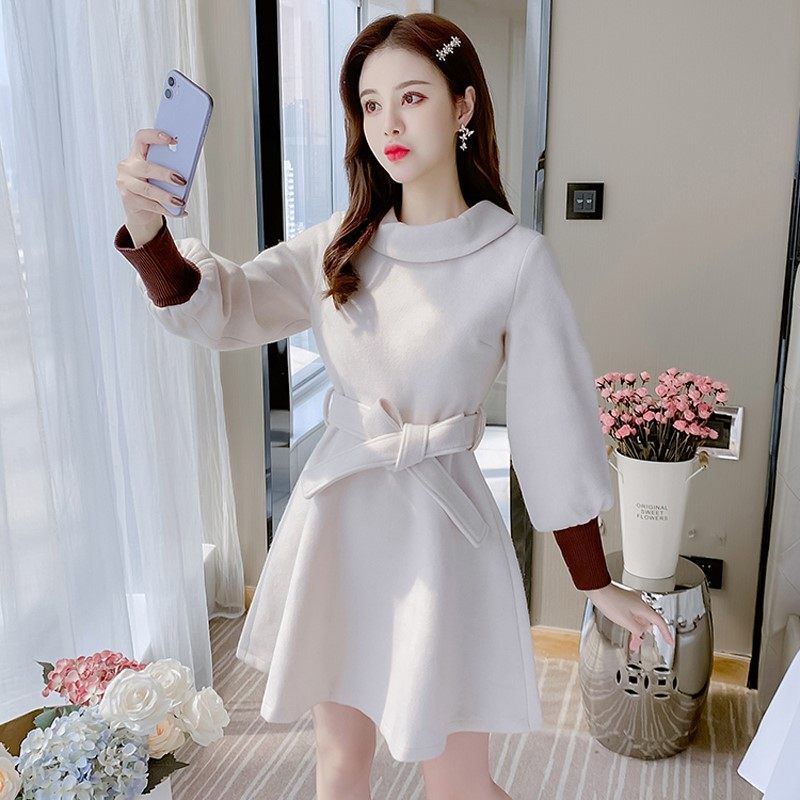 冬季毛呢连衣裙子女装秋冬2020年新款小个子韩版气质内搭加厚冬裙