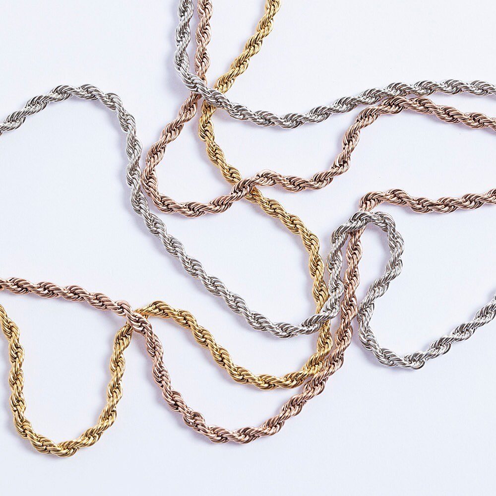 哈人五金店欧美嘻哈电镀素链3mm不锈钢麻花链扭项链