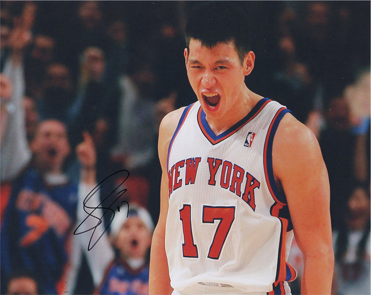 签名林书豪纽约尼克斯队亲笔照片裱框证书一瞬创意礼品