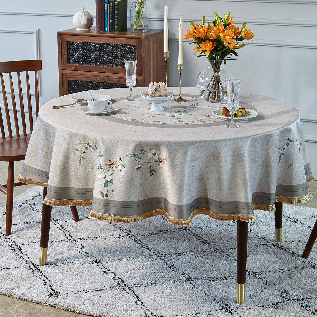 圆餐桌布防水防油免洗高档奢华华新中式家用桌布