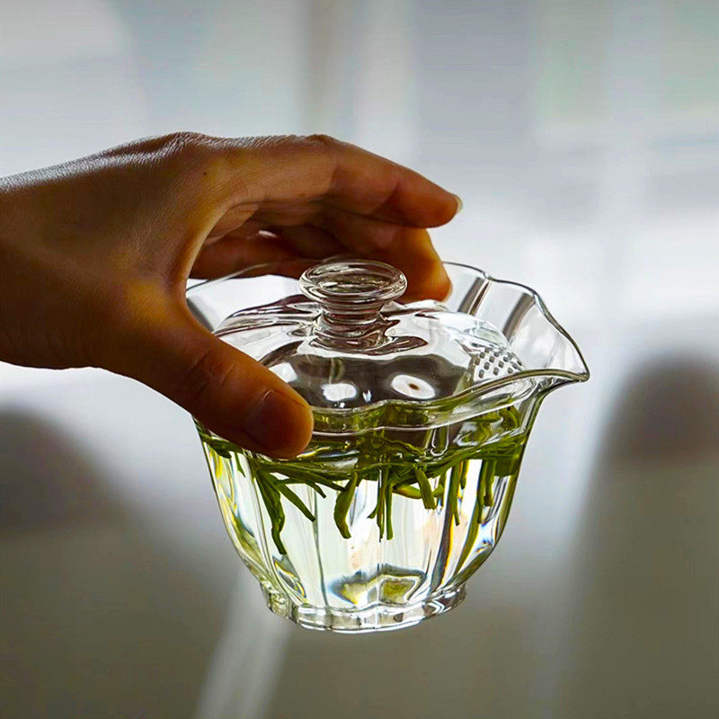 玻璃茶具高硼硅盖碗透明带过过滤孔泡茶碗家用盖碗