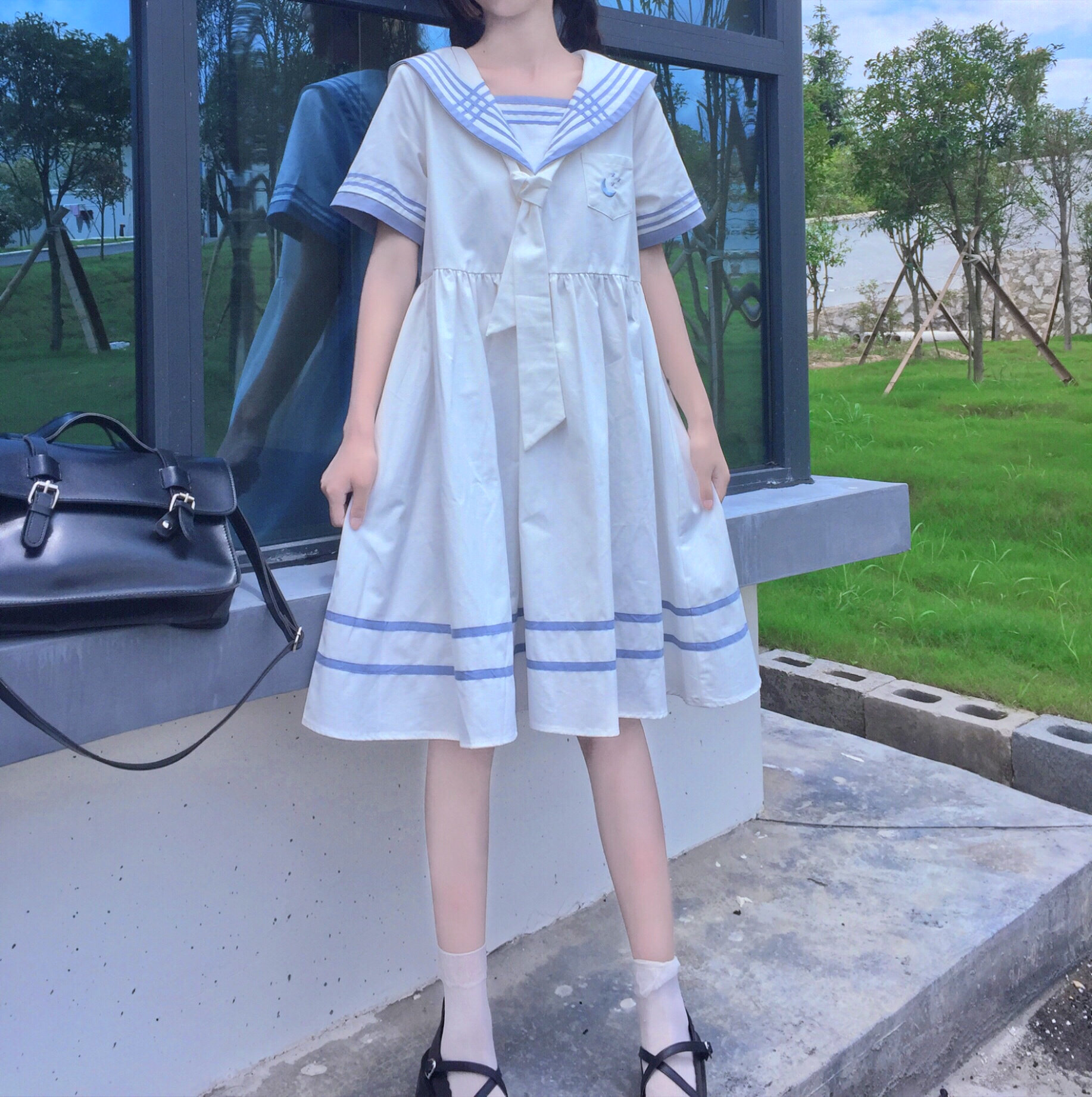海军领连衣裙少女生夏装2022薄款初中高中学生学院风日系森系裙子