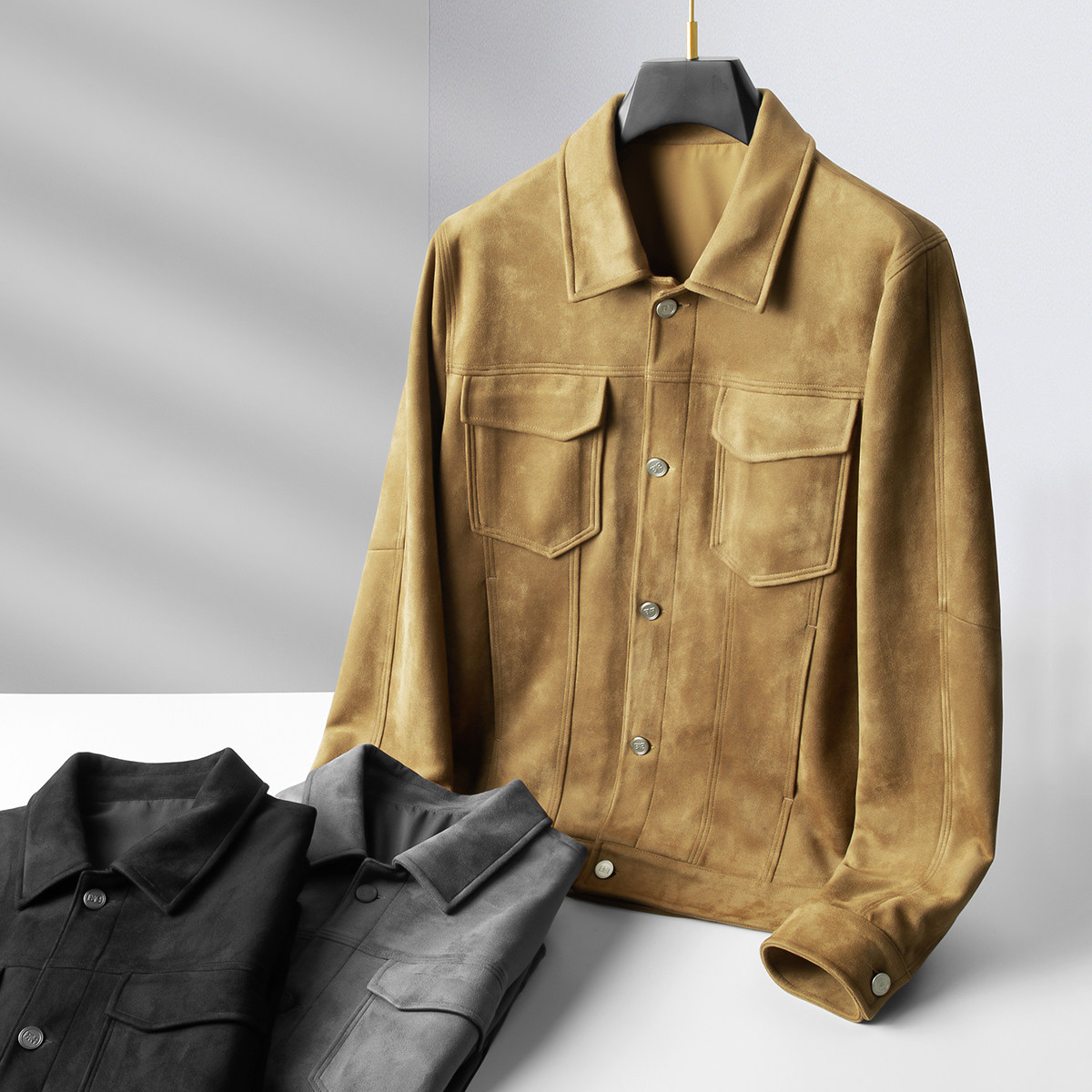 尼普轻奢高阶质感秋季弹力复古麂皮夹克男士夹克