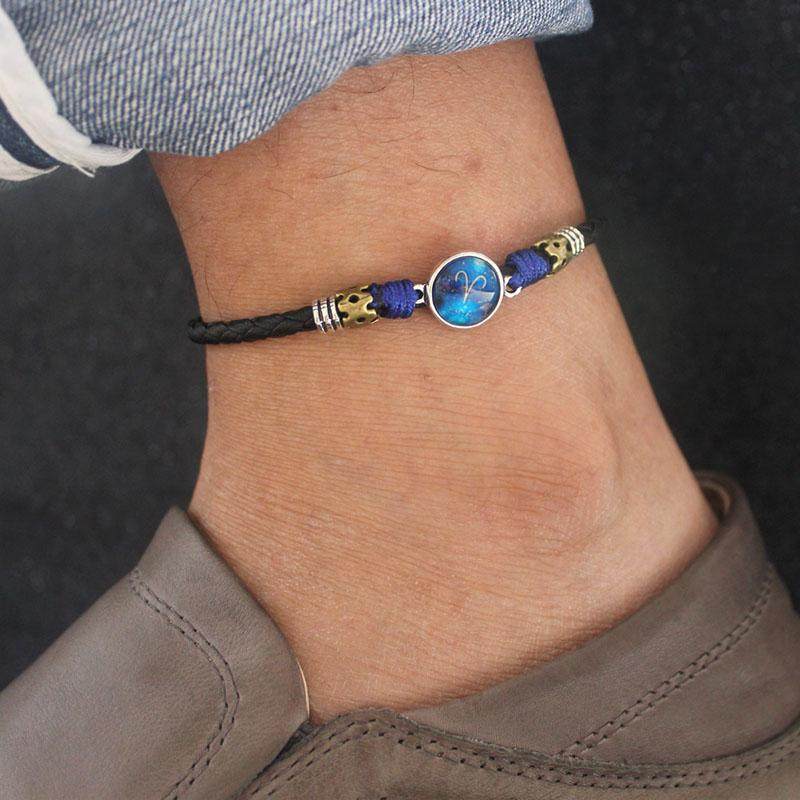 日本十二星座脚链男士日韩版简约学生森系小众皮绳脚链