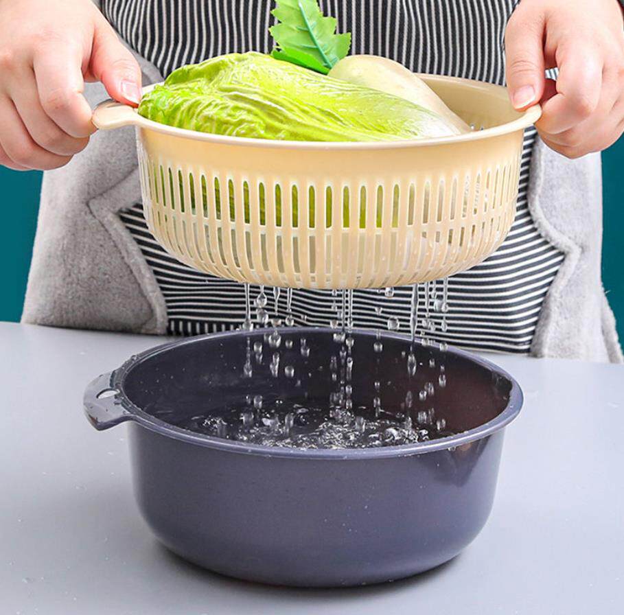 新款 双层洗菜盆塑料沥水篮子漏盆淘米神器菜蓝淘菜盆家用厨房洗