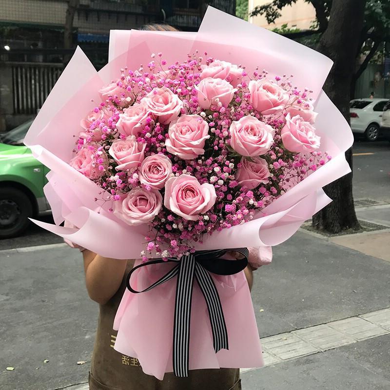 日本lw生日情人节粉色满天星花束同城鲜花速递四川省鲜花速递同城