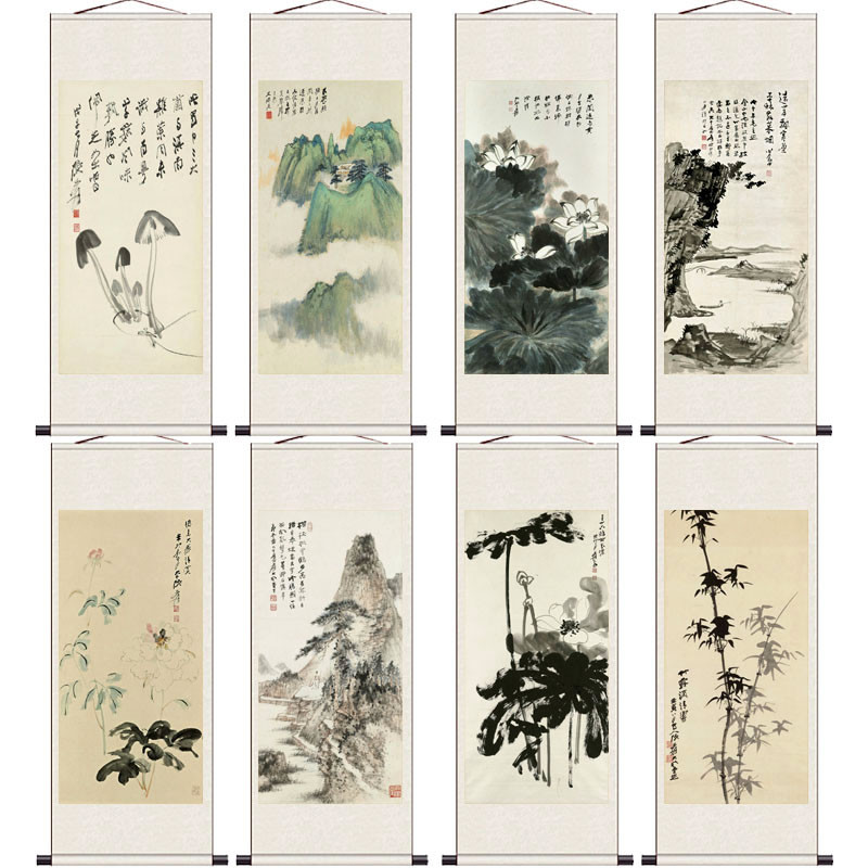 张大千月桂飘香丝绸画卷卷轴办公室挂画国画古董国画