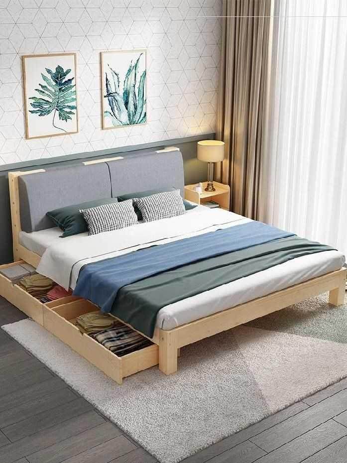 原木木头榻榻米人儿童床榻大单人床单人卧室2储物儿童床床全松木