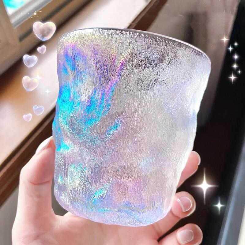 炫彩渐变冰川玻璃杯家用高颜值杯子水杯女夏ins玻璃杯