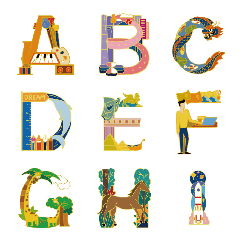 中国国际进口博览会26个创意可爱字母徽章卡通文化创意邮册