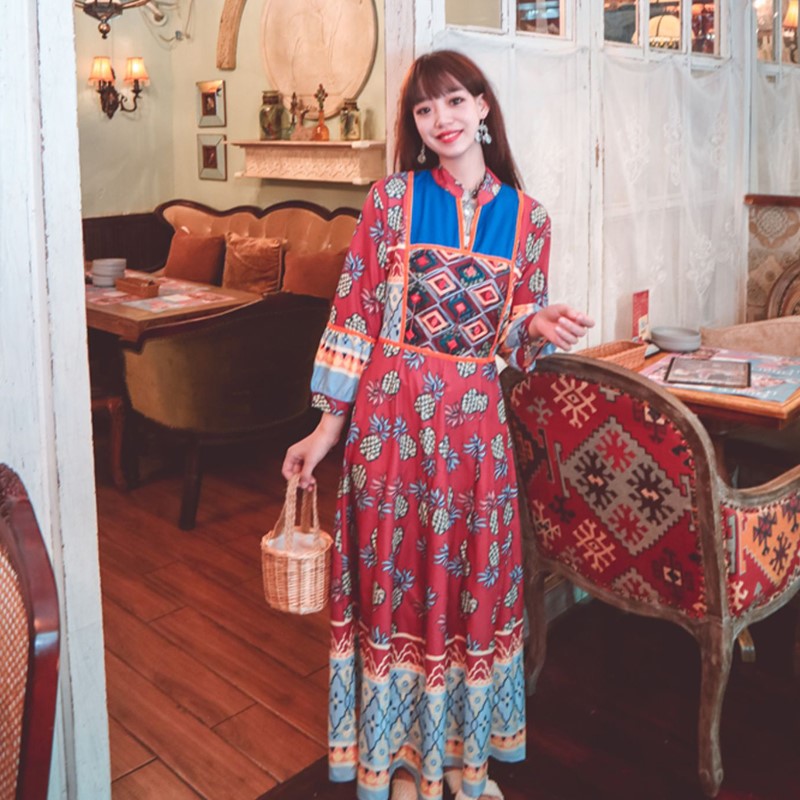 民族风连衣裙大理拍照裙子丽江旅游女装云南穿搭衣服亲子装