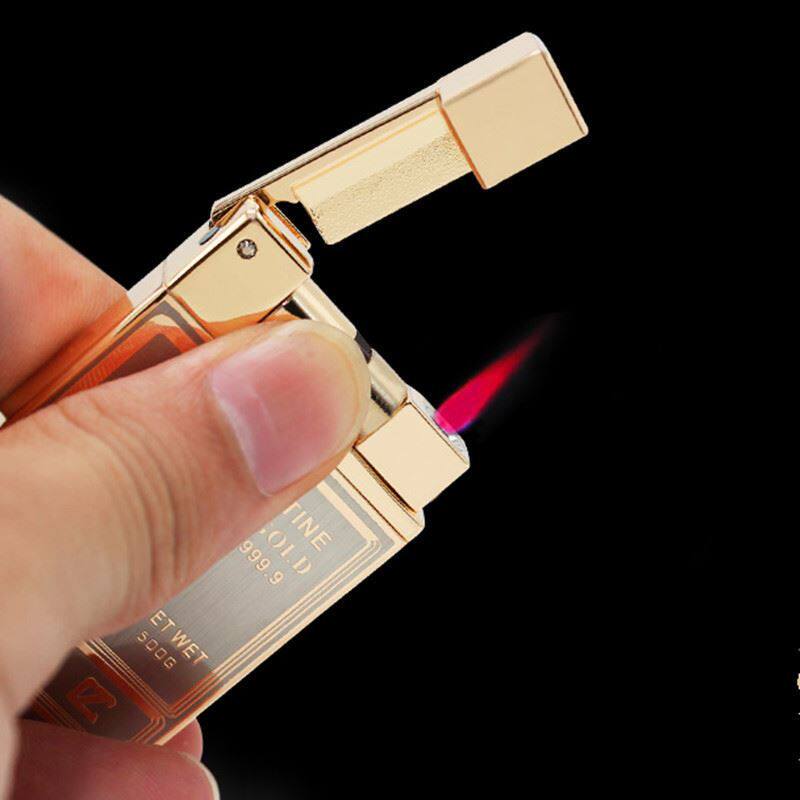 电子感应充气打火机防风金属滚轮触摸金条金砖充气打火机