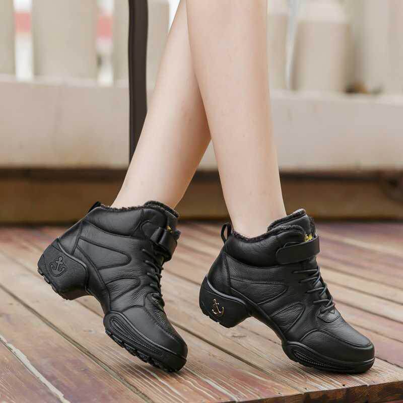 冬季舞蹈鞋牛皮现代广场舞鞋女式加绒广场舞鞋