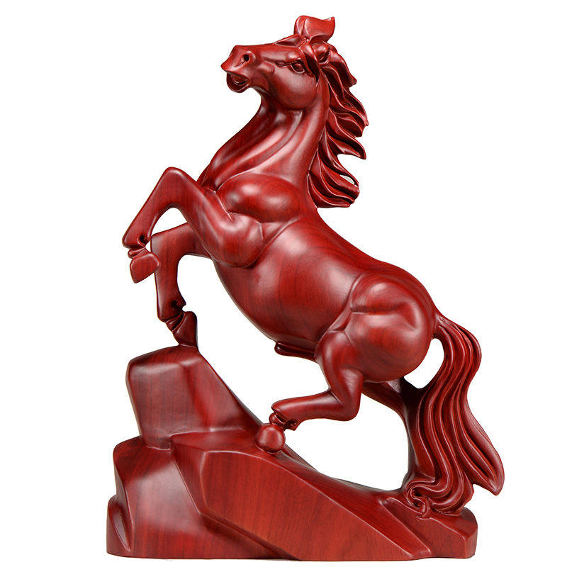 花梨实木雕刻马摆件摆件木头根雕红色马到成功十二生肖摆件