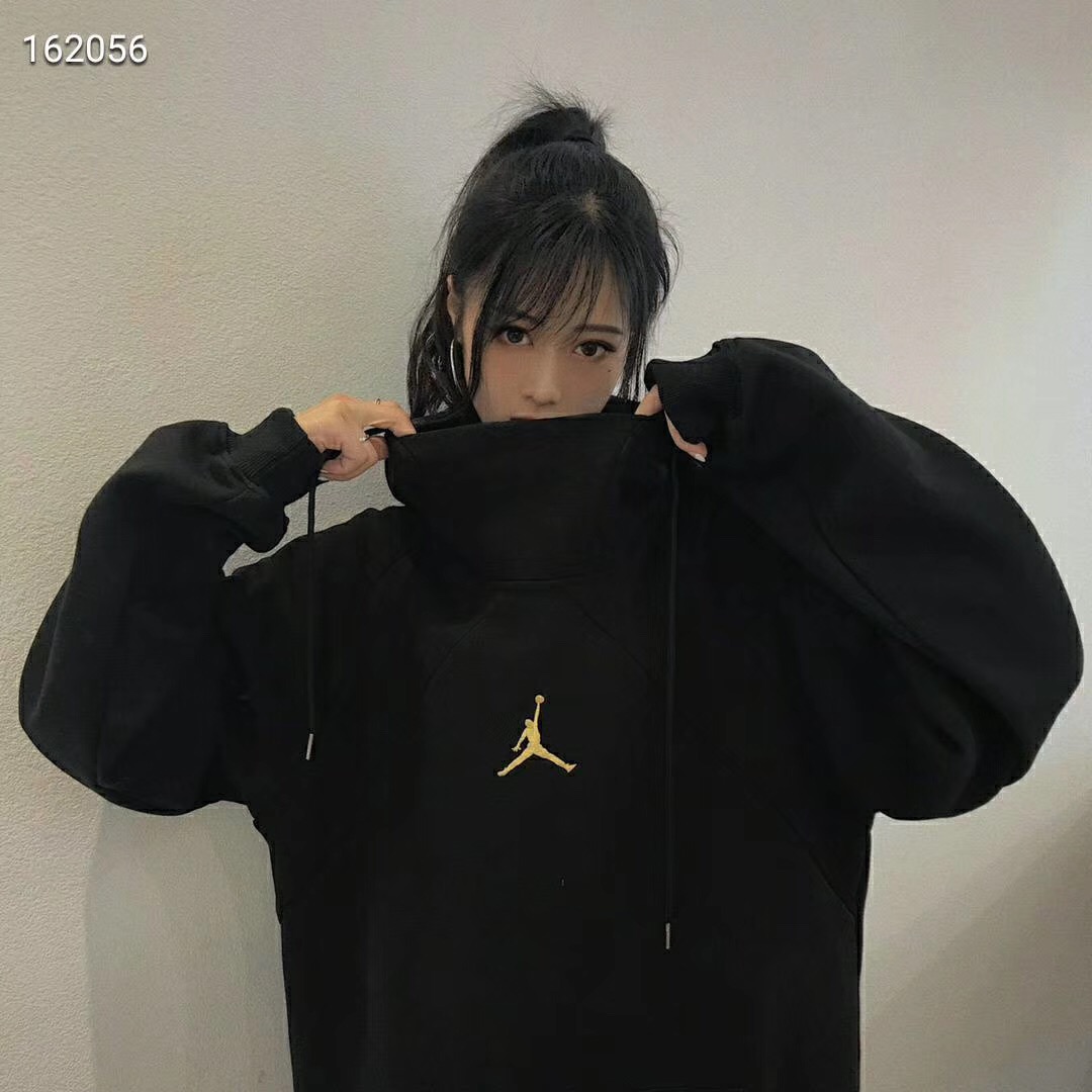 aj飞人加绒卫衣男女秋冬季2022新款宽松连帽长袖情侣装黑色上衣服